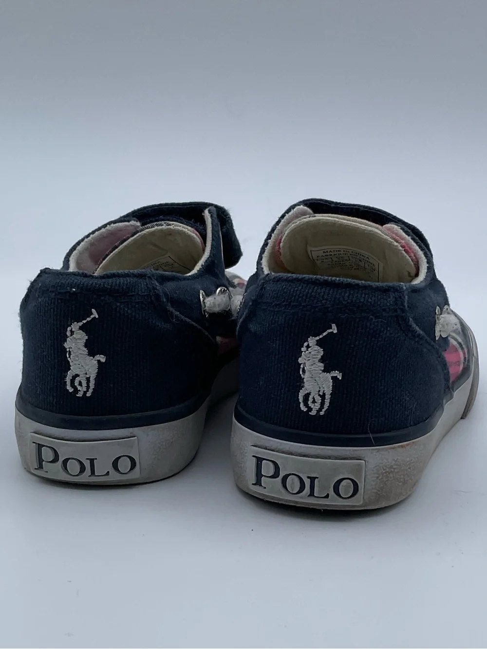 Polo Ralph Lauren Toddler Plaid Boat Shoes Hook & Loop Navy Size 6 EUC